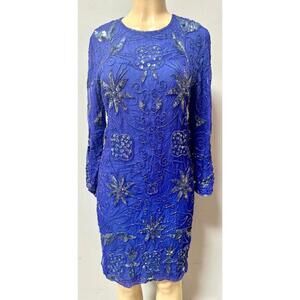 Lace Beaded Sequin Dress Royal Blue size S only